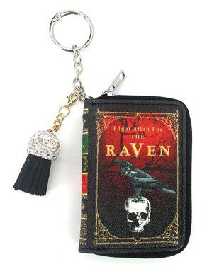 Raven Book Card Wallet Coin Purse Bag Charm - Book Lover Gifts